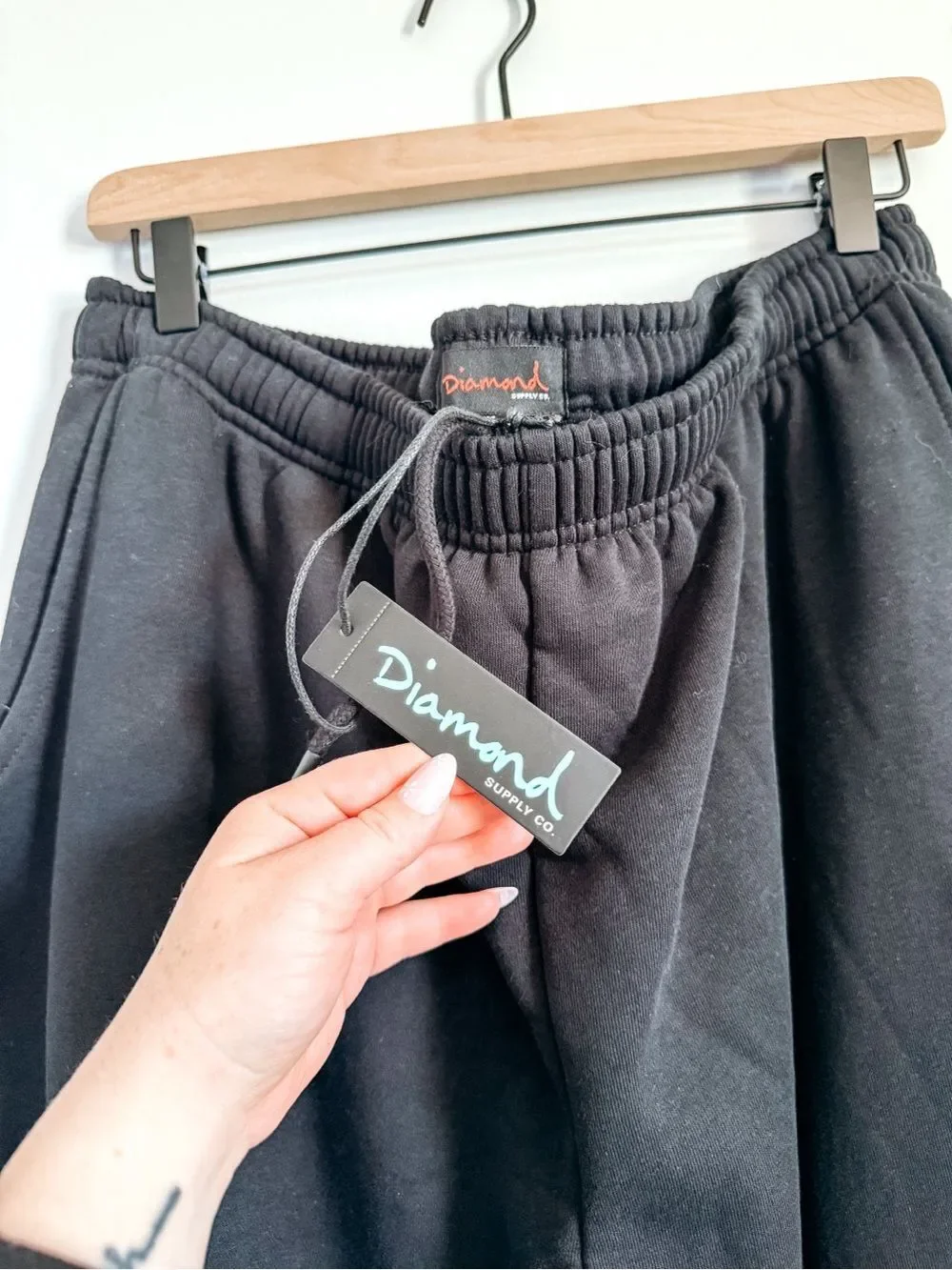 Diamond Black Elastic-Waist Straight Leg Sweat Pants Size XL